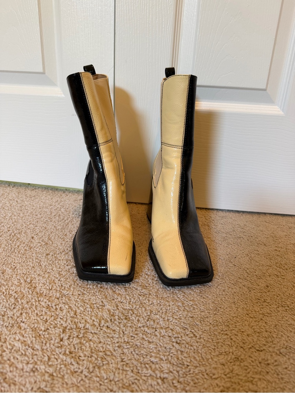 Circus by Sam Edelman Two-Tone Black and Cream Square-Toe Ankle Boots